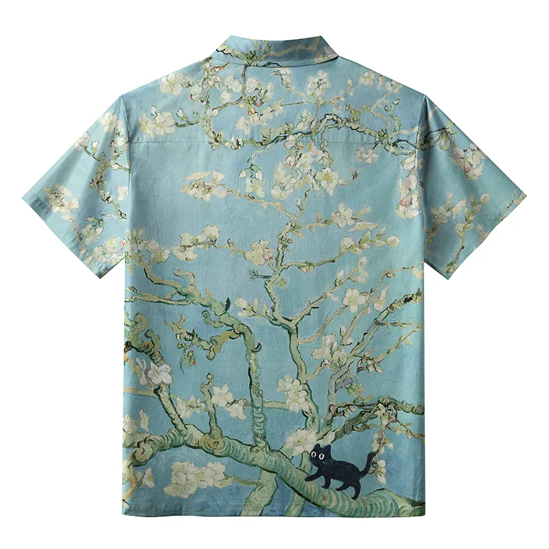 Tokyo-Tiger Black Cat On Sakura Branch Aloha Hawaiian Shirt