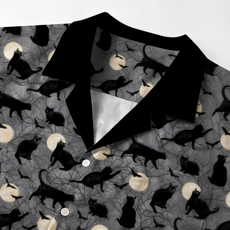 Tokyo-Tiger Black Cats On Moonlit Night Aloha Hawaiian Shirt