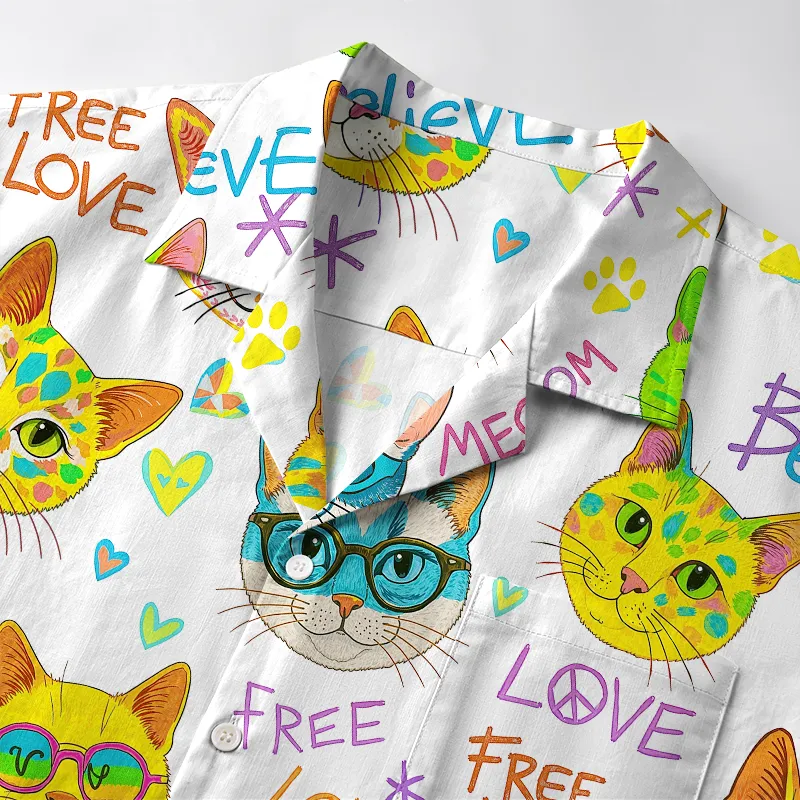 Tokyo-Tiger Free Love Free Meow Aloha Hawaiian Shirt