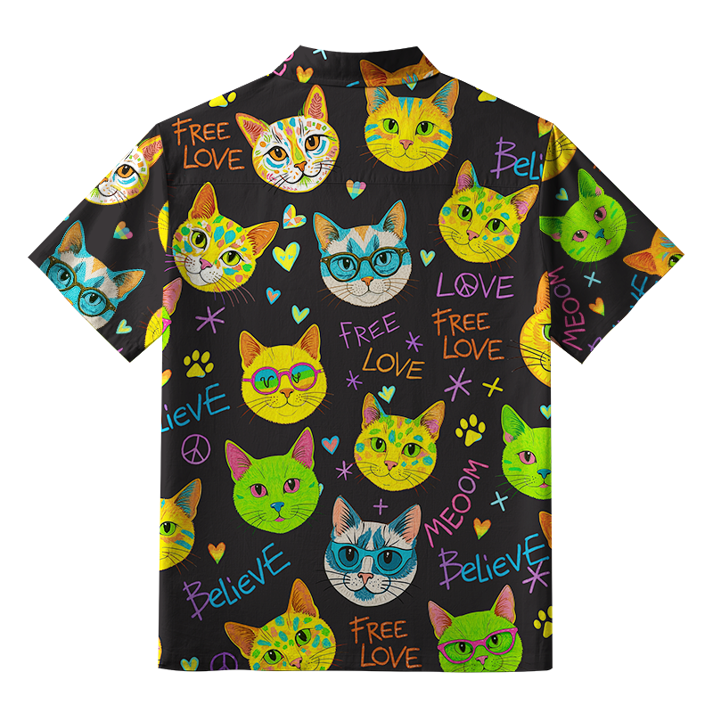 Tokyo-Tiger Free Love Rainbow Cat Believer Button-up Shirt