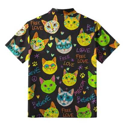 Tokyo-Tiger Free Love Rainbow Cat Believer Button-up Shirt