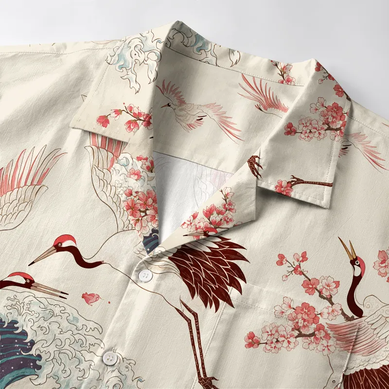 Tokyo-Tiger Cranes Dancing On The Waves Aloha Hawaiian Shirt
