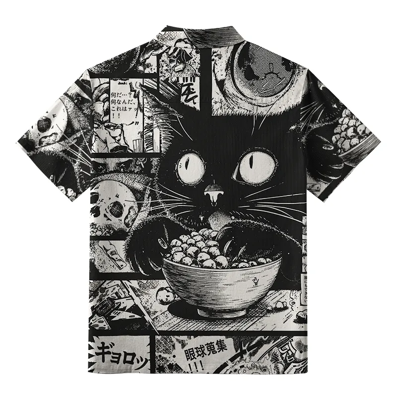 Tokyo-Tiger Cat Collecting Eyeballs Japanese Button-up Shirt