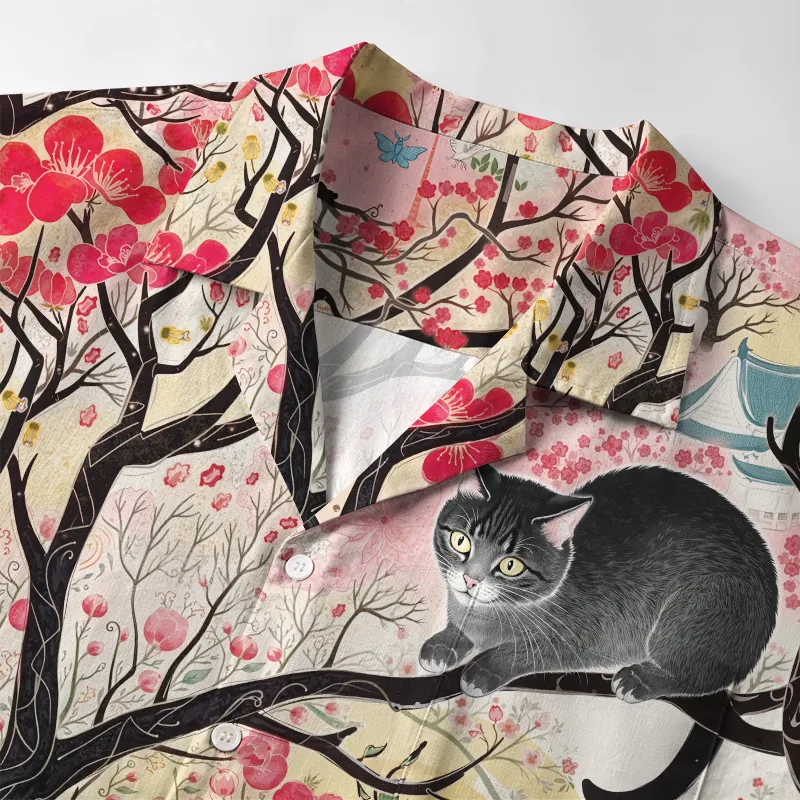 Tokyo-Tiger Cat On The Sakura Tree Aloha Hawaiian Shirt