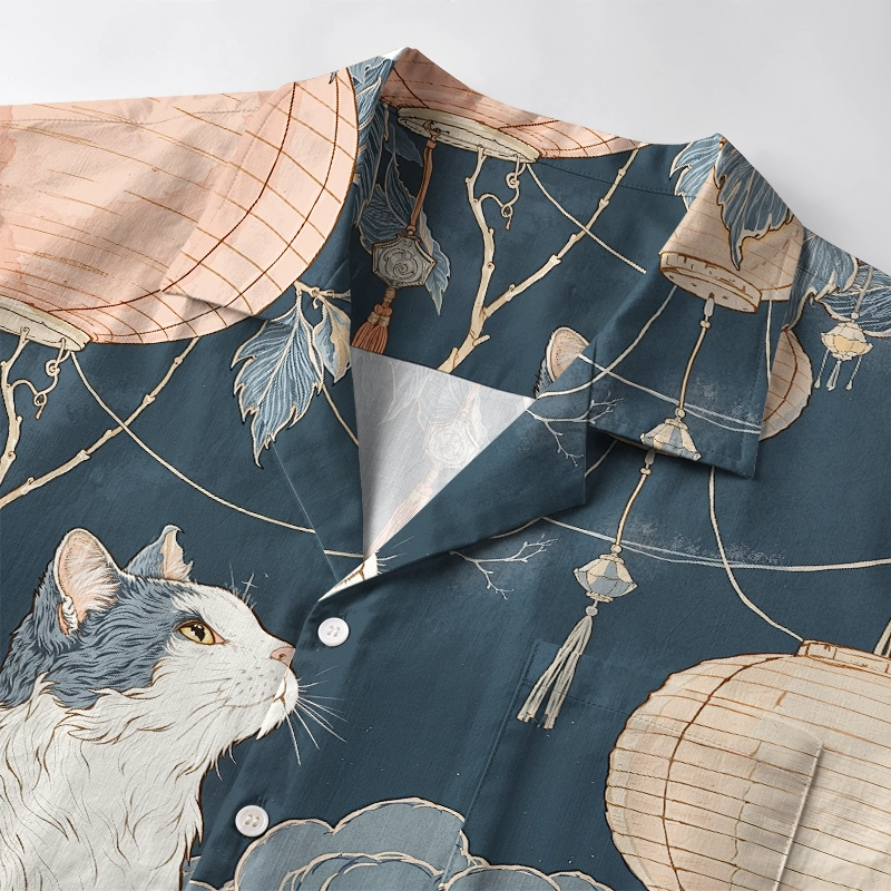 Tokyo-Tiger Mystical Cat Amidst Floral Lanterns Aloha Hawaiian Shirt
