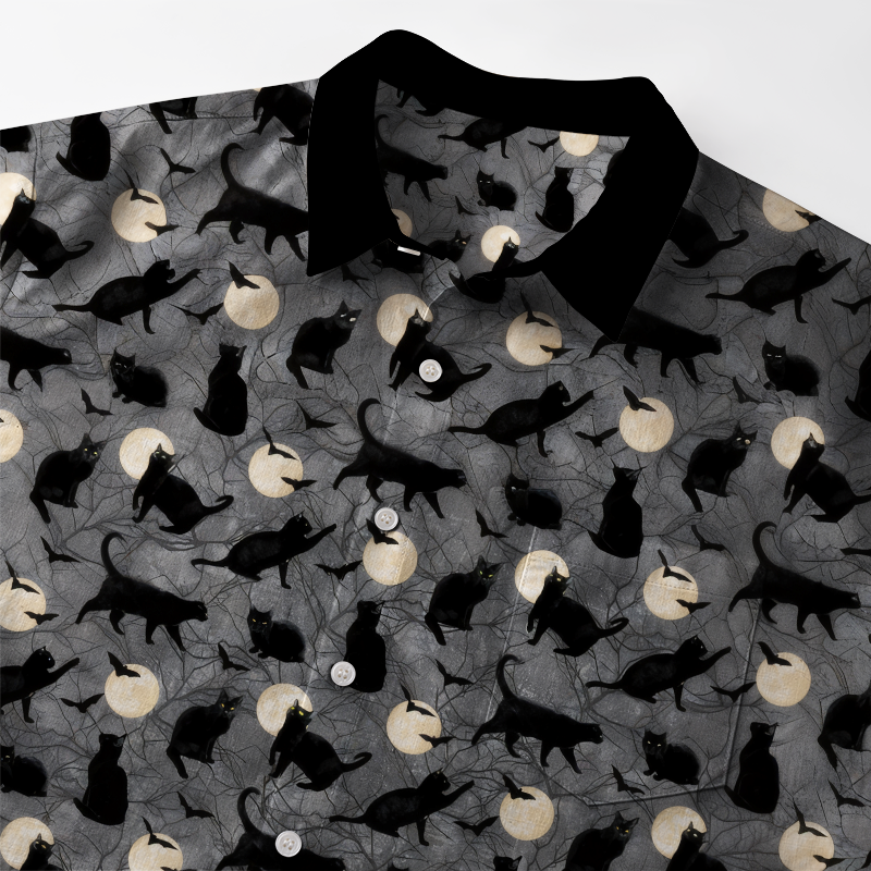 Tokyo-Tiger Black Cats On Moonlit Night Button-up Shirt