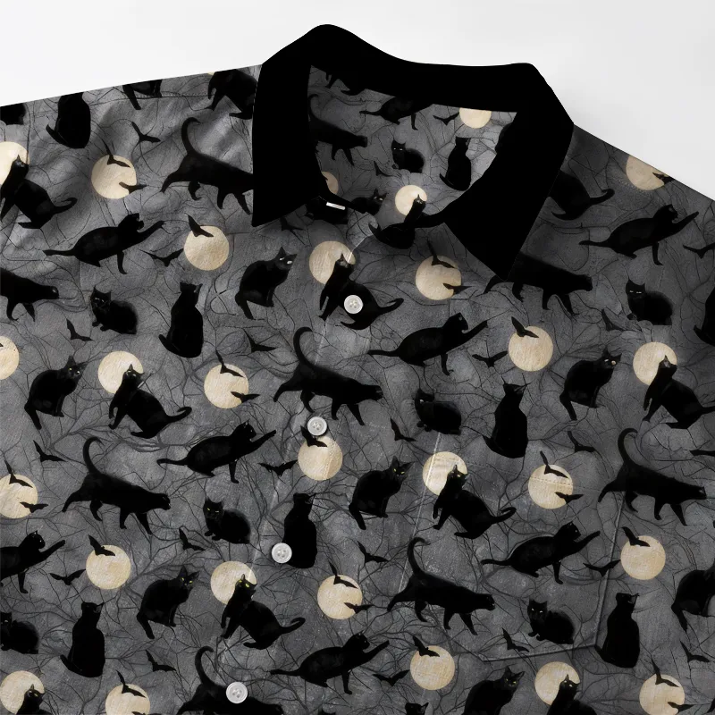Tokyo-Tiger Black Cats On Moonlit Night Button-up Shirt