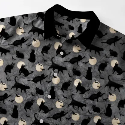 Tokyo-Tiger Black Cats On Moonlit Night Button-up Shirt