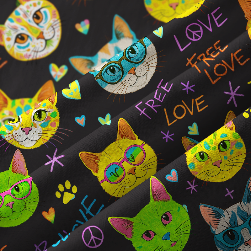 Tokyo-Tiger Free Love Rainbow Cat Believer Button-up Shirt