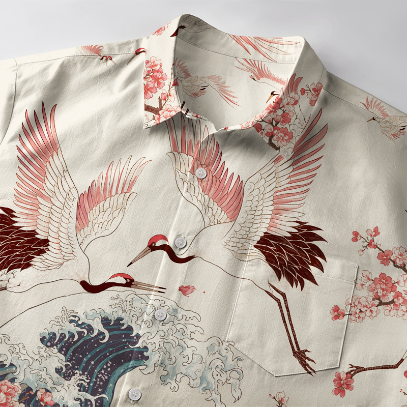Tokyo-Tiger Cranes Dancing On The Waves Button-up Shirt