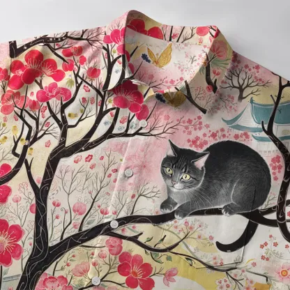 Tokyo-Tiger Cat On The Sakura Tree Button-up Shirt