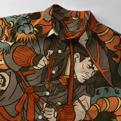 Tokyo-Tiger Brave Japanese Samurai Button-up Shirt