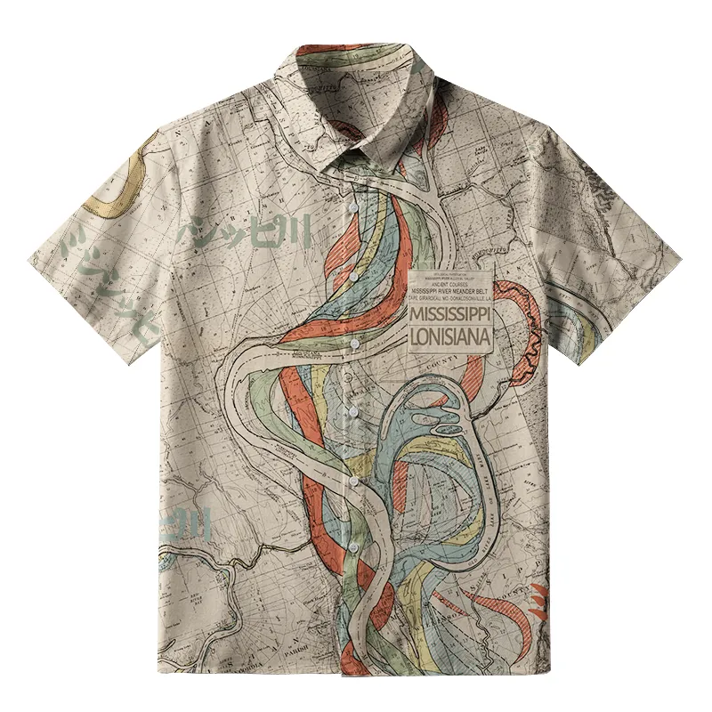 Tokyo-Tiger Mississippi River Map Button-up Shirt