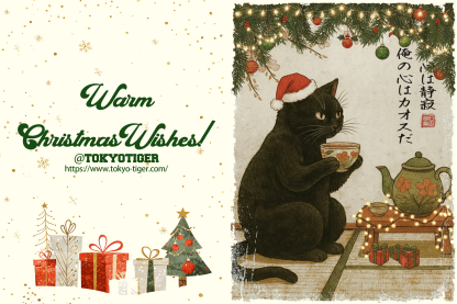Tokyo-Tiger Tea Time Funny Christmas Card