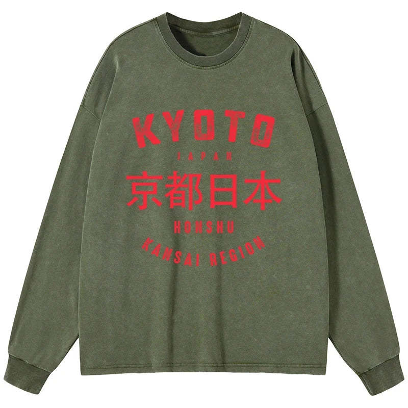 Tokyo-Tiger Kyoto City Japan Vintage Washed Long Sleeve T-Shirt