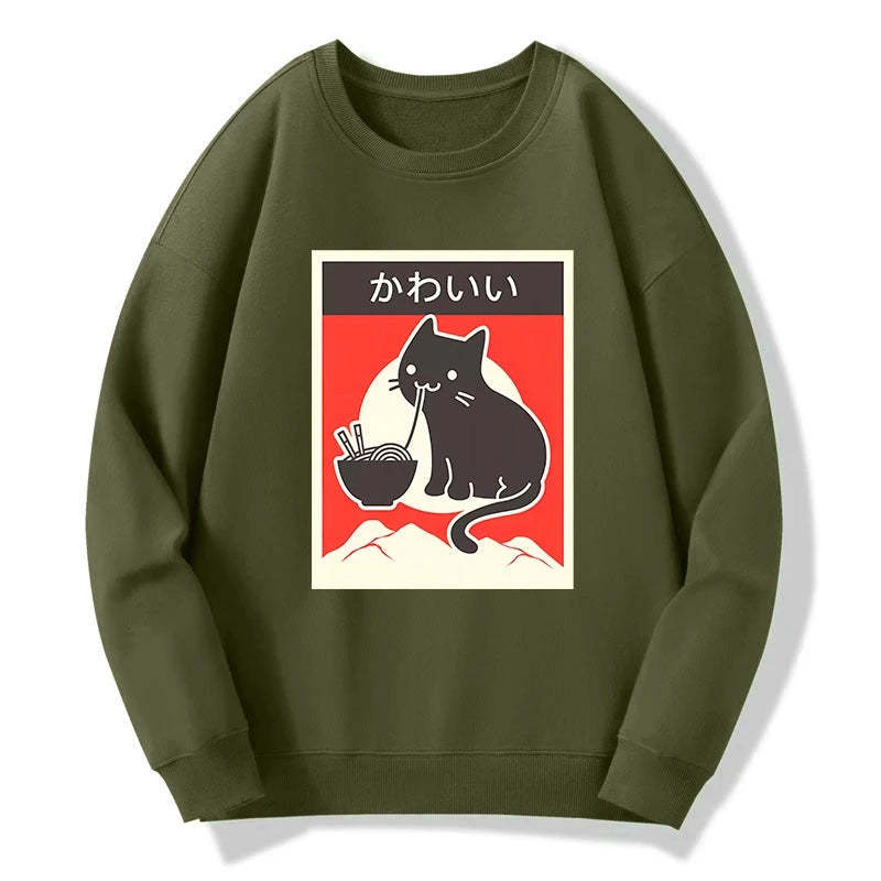 Tokyo-Tiger "Kawaii" Vintage Style Japenese Ramen Cat Sweatshirt-tokyo-tiger