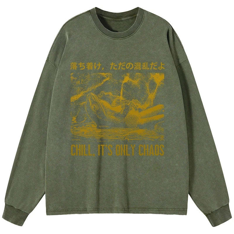 Tokyo-Tiger Cool Frog Japanese Washed Long Sleeve T-Shirt