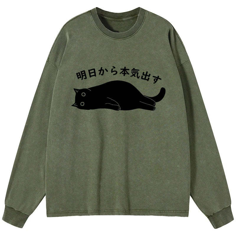 Tokyo-Tiger I'm Going To Get Serious Tomorrow Washed Long Sleeve T-Shirt