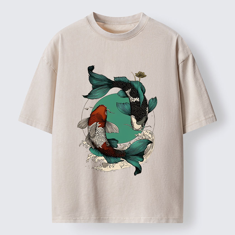 Tokyo-Tiger YinYang Koi Fish Zen Washed T-Shirt