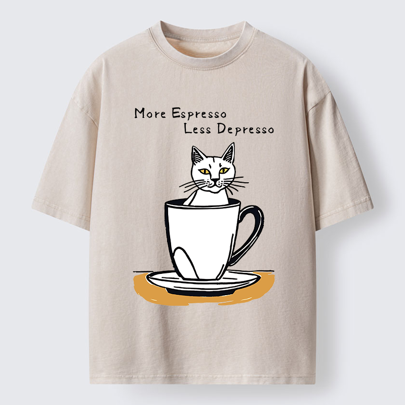 Tokyo-Tiger More Espresso Coffee Cat Washed T-Shirt