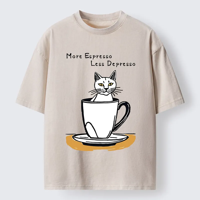 Tokyo-Tiger More Espresso Coffee Cat Washed T-Shirt