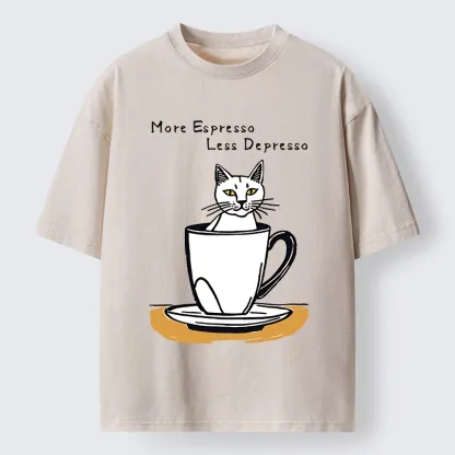 Tokyo-Tiger More Espresso Coffee Cat Washed T-Shirt
