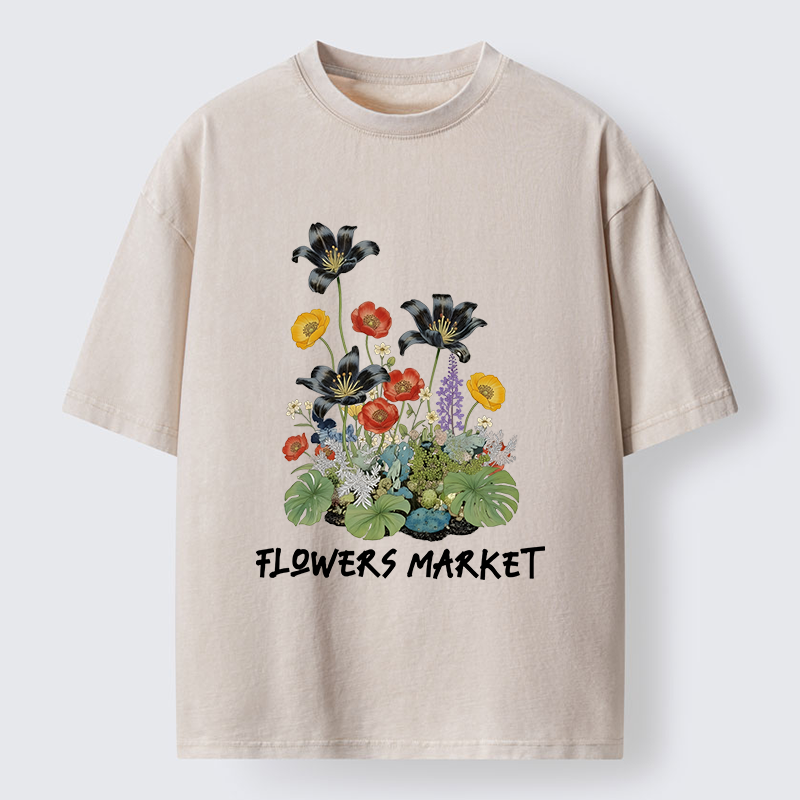 Tokyo-Tiger Beautiful Flowers Market Washed T-Shirt