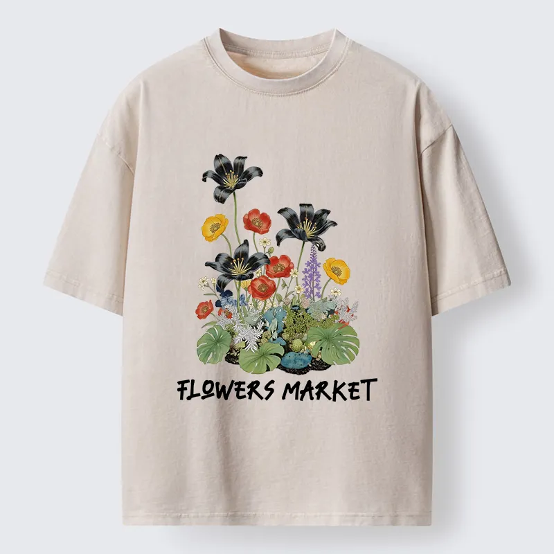 Tokyo-Tiger Beautiful Flowers Market Washed T-Shirt