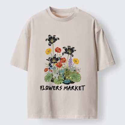 Tokyo-Tiger Beautiful Flowers Market Washed T-Shirt