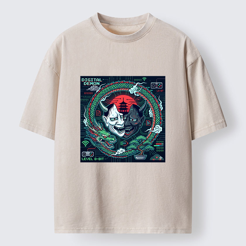 Tokyo-Tiger Japanese Oni Mask Hannya Game Washed T-Shirt