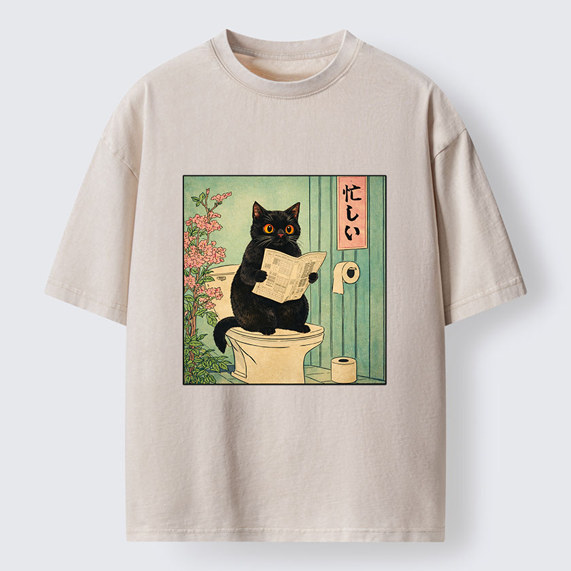 Tokyo-Tiger A Very Busy Black Cat Washed T-Shirt