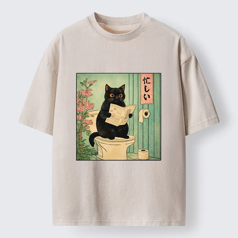 Tokyo-Tiger A Very Busy Black Cat Washed T-Shirt