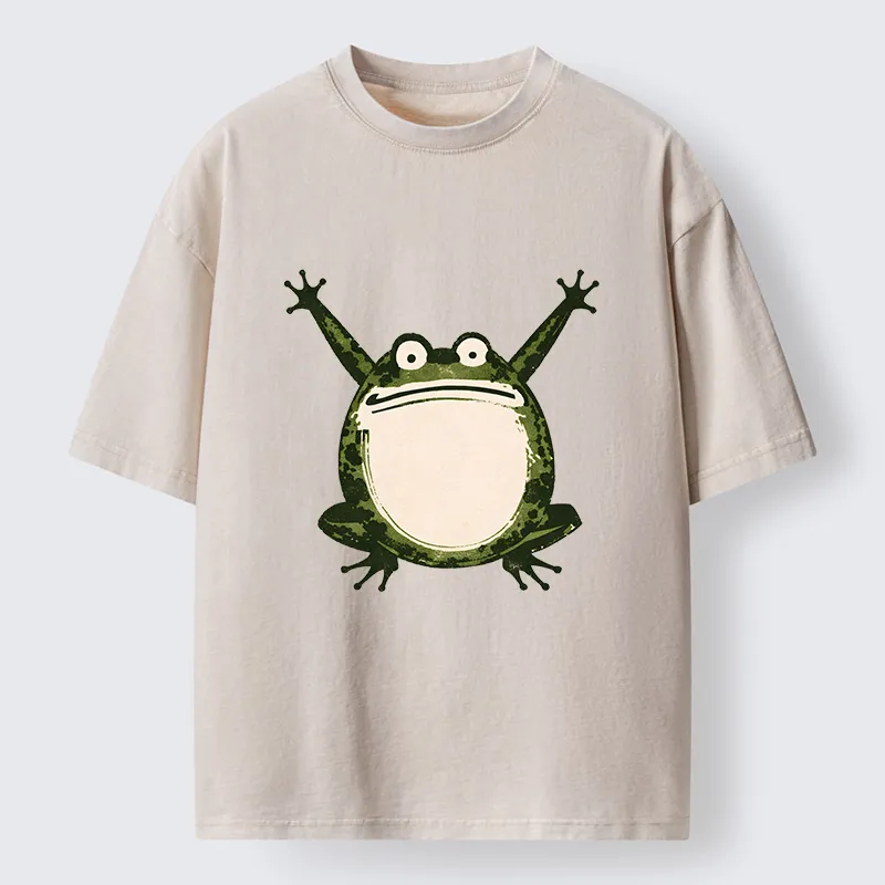 Tokyo-Tiger Ukiyoe Funny Frog Washed T-Shirt