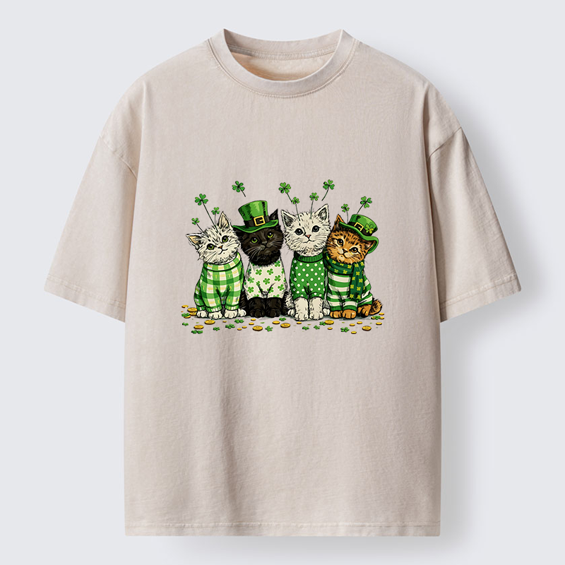 Tokyo-Tiger Green Lucky Kitten Washed T-Shirt