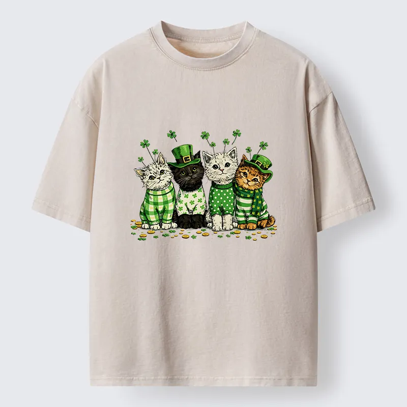 Tokyo-Tiger Green Lucky Kitten Washed T-Shirt