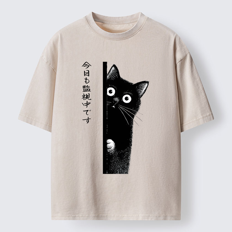 Tokyo-Tiger A Black Cat Is Watching You Washed T-Shirt