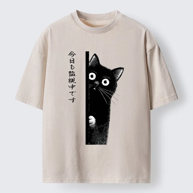 Tokyo-Tiger A Black Cat Is Watching You Washed T-Shirt