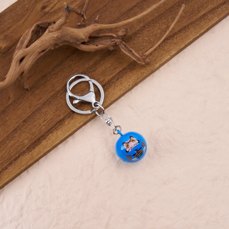 Tokyo-Tiger Japanese Daruma Bell Blue Keychain