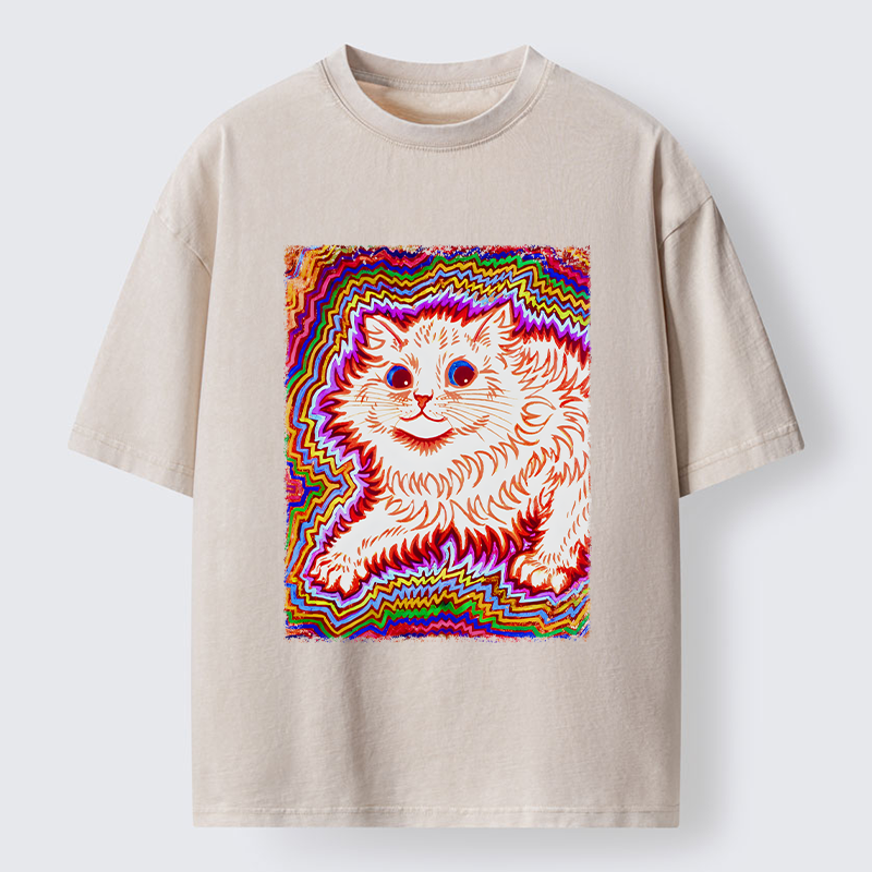 Tokyo-Tiger Rainbow Colorful Cat Washed T-Shirt