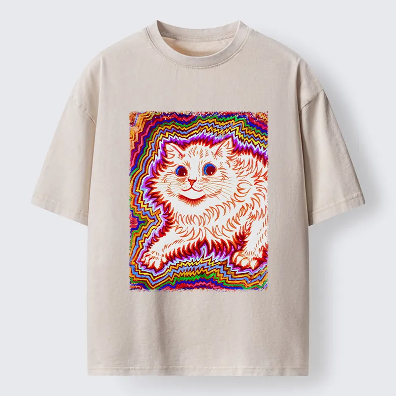 Tokyo-Tiger Rainbow Colorful Cat Washed T-Shirt