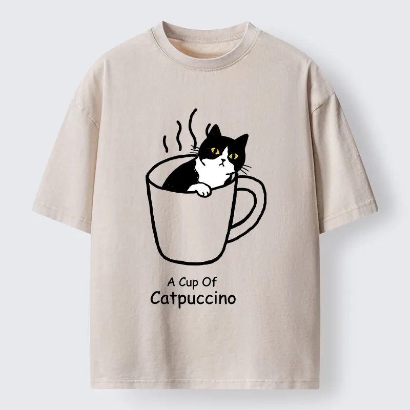 Tokyo-Tiger Catpuccino Cat Coffee Funny Washed T-Shirt