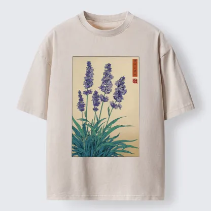 Tokyo-Tiger Japanese Art Lavender Flower Washed T-Shirt