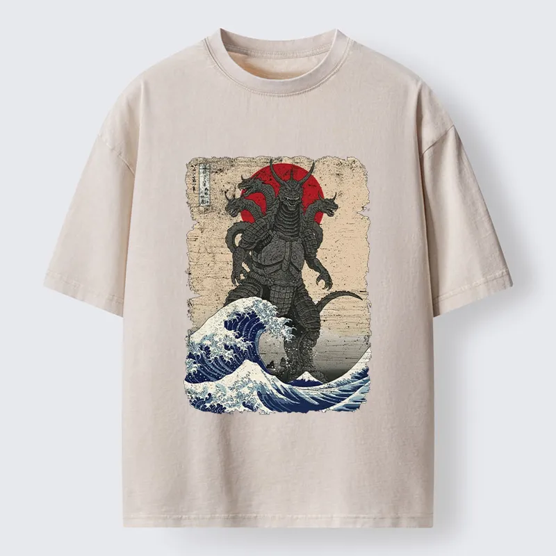 Tokyo-Tiger Japanese Monster Wave Retro Washed T-Shirt