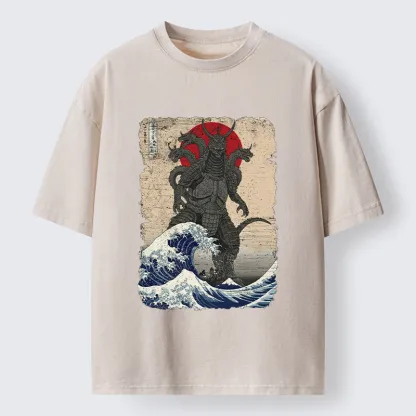 Tokyo-Tiger Japanese Monster Wave Retro Washed T-Shirt