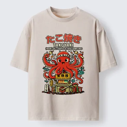 Tokyo-Tiger Japanese Takoyaki Shop Octopus Washed T-Shirt