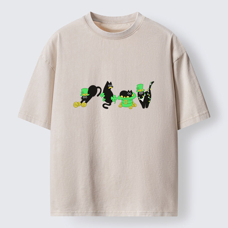 Tokyo-Tiger St Patrick's Day Black Naughty Cats Washed T-Shirt