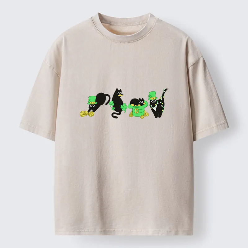 Tokyo-Tiger St Patrick's Day Black Naughty Cats Washed T-Shirt