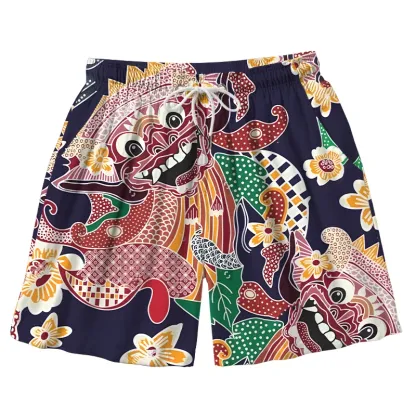 Tokyo-Tiger Japanese Demon Mask Aloha Mens Swim Trunks