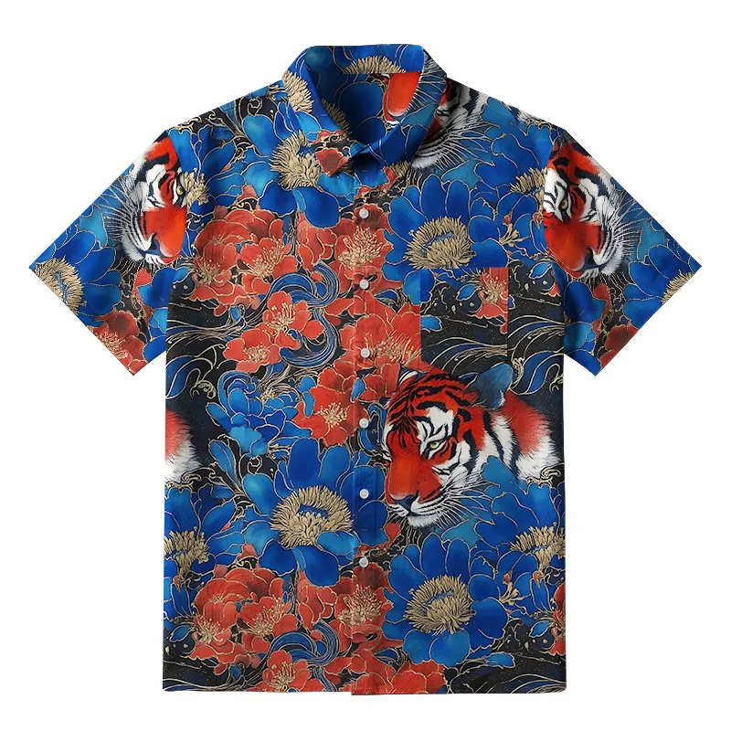 Tokyo-Tiger Tiger Among Flowers Button-up Shirt Sale
