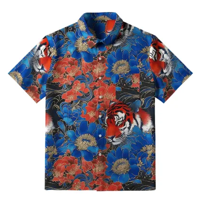 Tokyo-Tiger Tiger Among Flowers Button-up Shirt